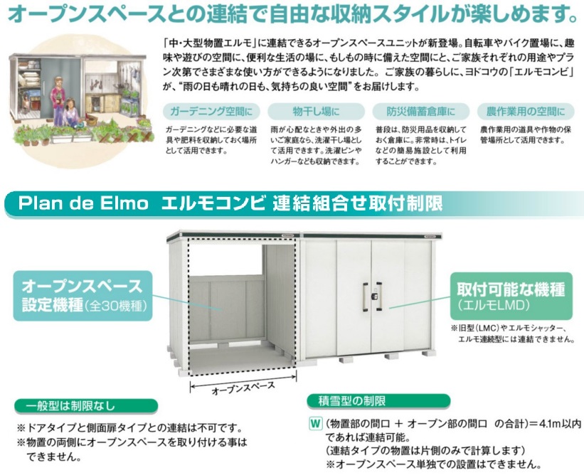 ヨド物置　エルモコンビ　LMD-1515_LKDS1515(積雪型)　標準高